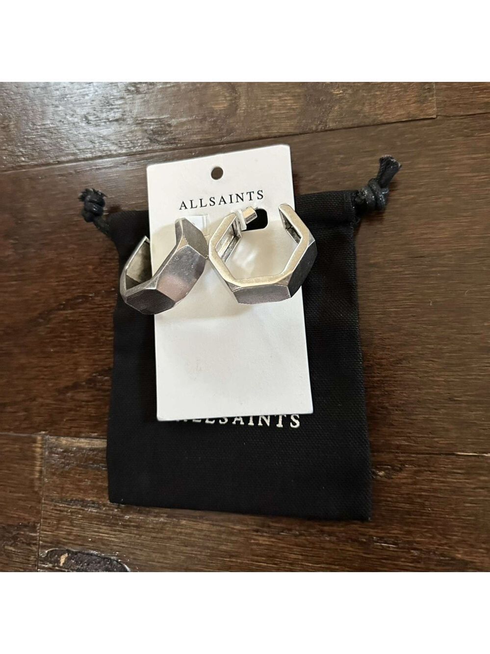 ALLSAINTS-Alex Chunky Hexagon Hoop Earrings-Silver-NWT - Picture 4 of 11